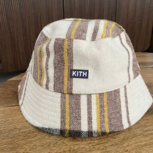Kith Striped Bucket Hat in Cream, Brown, and Yellow